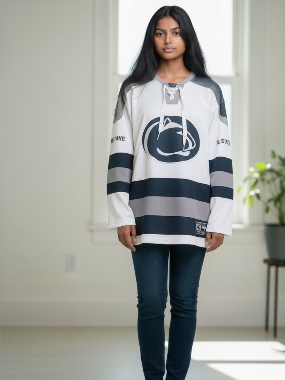 Penn State Hockey Jersey - White and Navy with Gray Accents